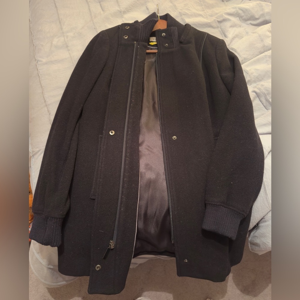 Liz Claiborne Large Black Zip up Wool Coat